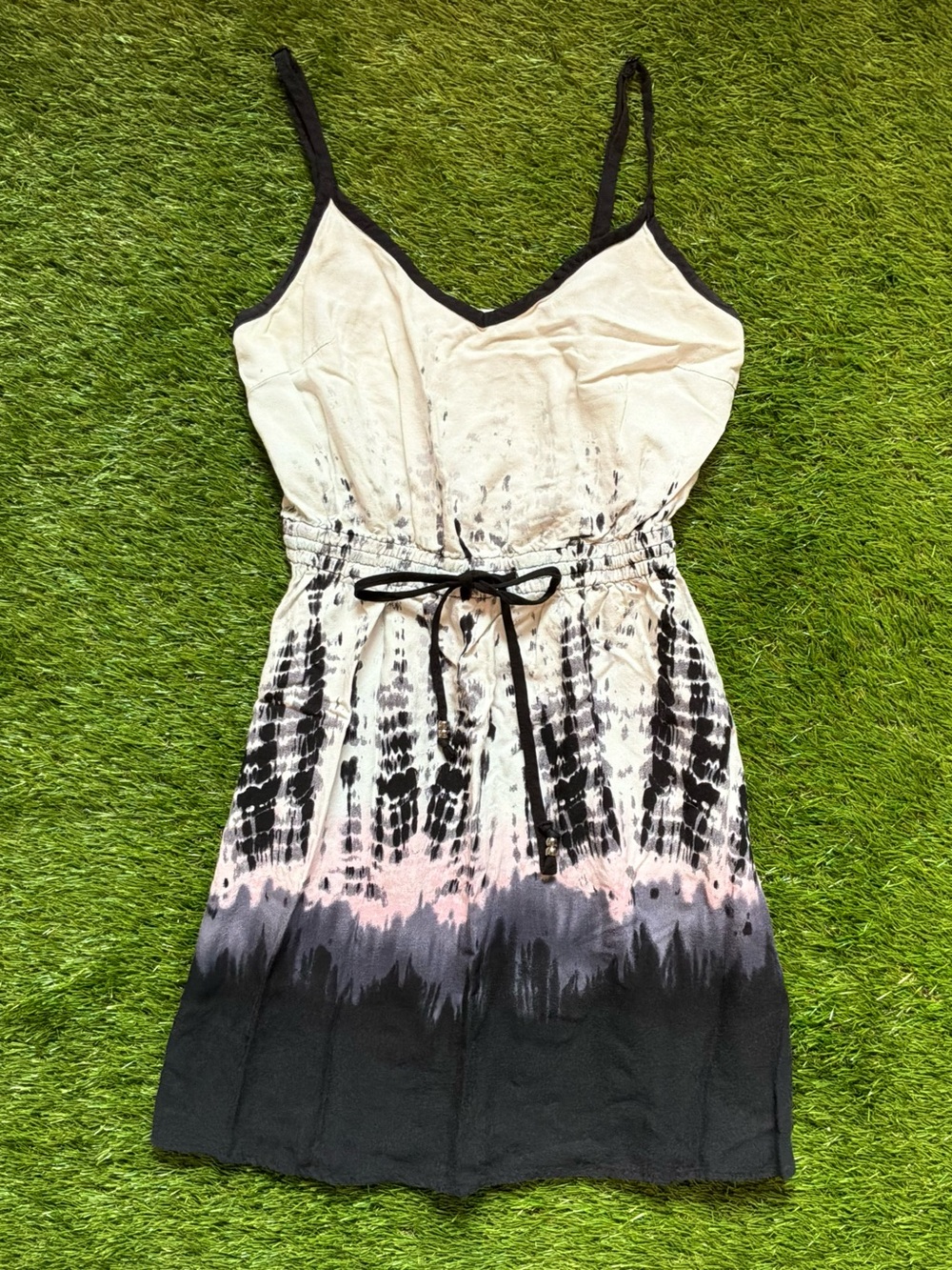 Dynamite Tie Dye Strappy Mini Dress Black Cream Pink XS